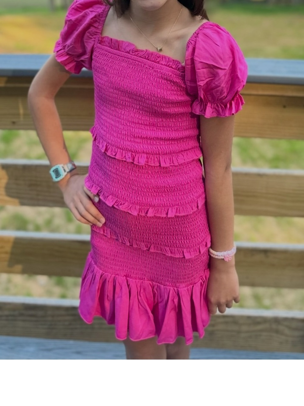 Katie J NYC Laila girls tween smocked dress pink size Medium
